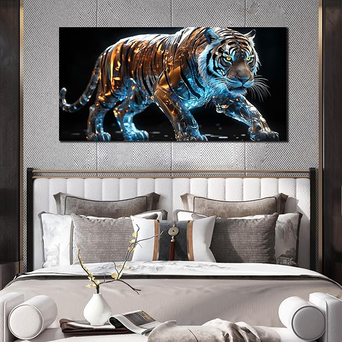 Ouzzlie Large Tiger Wall Art for Living Room Animal Canvas Picture Black Wall Decor Art for Bedroom Big Print Home Office 24" x 48"