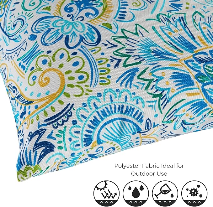 Set of 2 Outdoor Throw Pillows 19 x 12 Inch – Reversible Rectangle Patio Accent Pillows – Weather-Resistant Polyester Fabric – Eco-Friendly Recycled Polyfiber Fill – Baltic Paisley