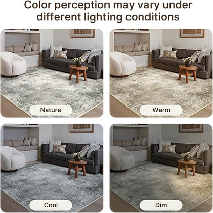 GENIMO 8x10 Area Rugs for Living Room, Machine Washable Non Slip Rugs, Low Pile Lightweight Modern Distressed Print Rug for Bedroom, Dining Room, Home Office, Abstract Grey