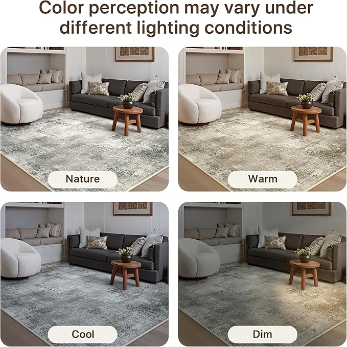 GENIMO 6x9 Area Rugs for Living Room, Machine Washable Non Slip Rugs, Low Pile Lightweight Vintage Print Rug for Bedroom, Dining Room, Home Office, Abstract Grey