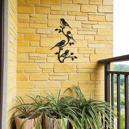 SonnTonn Black Metal Bird Wall Decor - 4 Birds on Branch Silhouette Wall Art, Rustic Style Wall Sculpture for Living Room, Bedroom, Patio, Garden, Farmhouse Home Decor (9.29”x15.75” / 23.6x40cm)