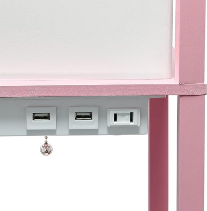 Simple Designs LF1037-LPK-LB Three Shelf Etagere Organizer Storage Floor Lamp with 2 Dual USB Ports and Charging Outlet, Light Pink, with Feit LED Bulb Included