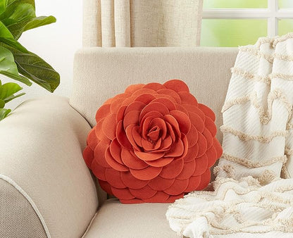 SARO LIFESTYLE Flower Design Poly Filled Throw Pillow, Terracotta, 13"