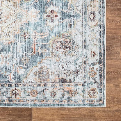Bloom Rugs Washable Non-Slip 5' x 7' Rug - Teal/Peach Traditional Area Rug for Living Room, Bedroom, Dining Room, and Kitchen - Exact Size: 5' x 7'