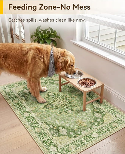 RELEANY Area Rugs 2'x3' Kitchen Rugs Entry Rug Small Rugs for Entryway Kitchen Bathroom Door Mat Indoor Entrance,Washable Non Slip, Sage Green Yellow
