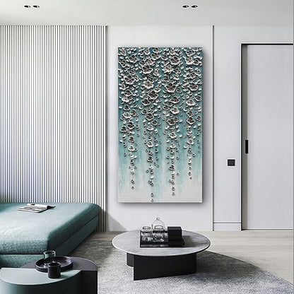 Epicler Large-Scale Oil Painting on Canvas Wall Art,46x23 inches Hand-Painted White Flower Wall Painting, Abstract Canvas Wall Art for Home Wall Decoration