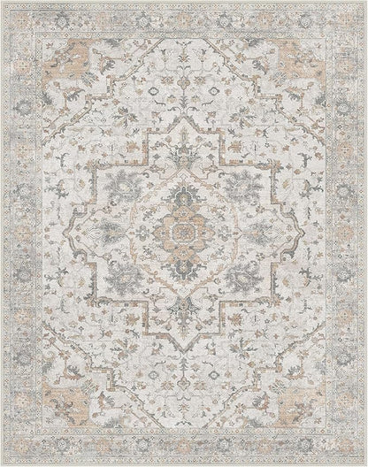 GENIMO 6x9 Area Rugs for Living Room, Machine Washable Non Slip Vintage Rugs, Low Pile Lightweight Chenille Print Rug for Bedroom, Dining Room, Home Office