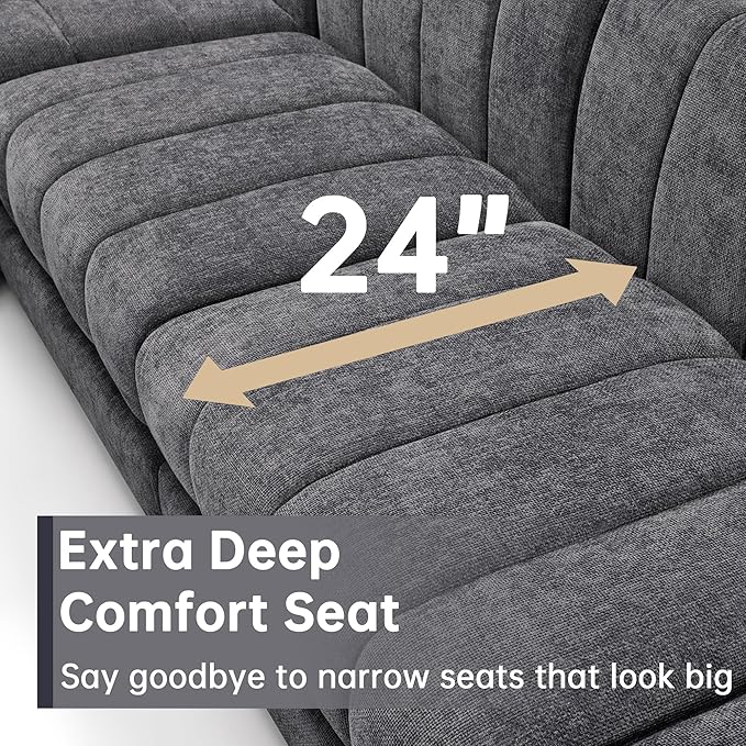Morden Fort Oversized Sofa Couch Extra Deep Couch Modular Convertible Sectional Sofa Set Comfy Modern Sofas Couches for Living Room Apartment Bedroom Chenille