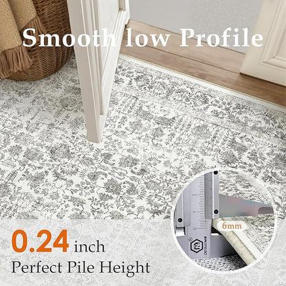 PureCozy Black Runner Rug 2'6"x10' Washable Carpet for Hallway Kitchen Vintage Distressed Non Slip Indoor Retro Floral Bedroom Accent Throw Long Rug Bathroom Office Laundry Dining Living Room