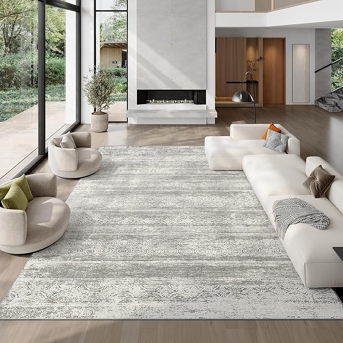 Washable Rugs 8x10 for Living Room - Stain Resistant Non-Shedding Modern Abstract Area Rug, Soft Thin Indoor No Slip Carpet for Bedroom, Dining Table, Home Office - Charcoal Grey (8'x10')