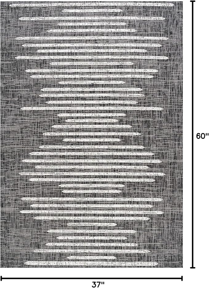 JONATHAN Y Stripe Geometric Indoor Outdoor Area Rug 3X5 Black/Ivory, Zolak Berber for Backyard, Patio, Porch, Easy-Cleaning, High Traffic, Pet-Friendly, Non-Shedding (SMB124E-3)