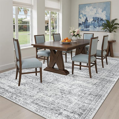 Soalmost 5x8 Area Rugs Grey Low Pile Indoor Washable Trendy Faded Style Rugs for Bedroom Living Room Dining Room Foldable Non-Slip Thin Print Home Office Mat