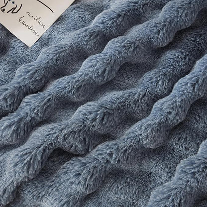 COOVA Faux Fur Throw Blanket for Couch, Cozy Soft and Fuzzy Plush Rabbit Fur Bubble Blanket for Sofa Bedroom Living Room, 50x60 Inches Cationic Dark Blue