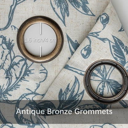 Blue Floral Curtains for Bedroom Living Room,63 Inch Length Linen Blend Curtains with Vintage Peony,Privacy Light Filtering Farmhouse Drapes Grommets 2 Panels Set, 50" W X 63" L,Navy Blue
