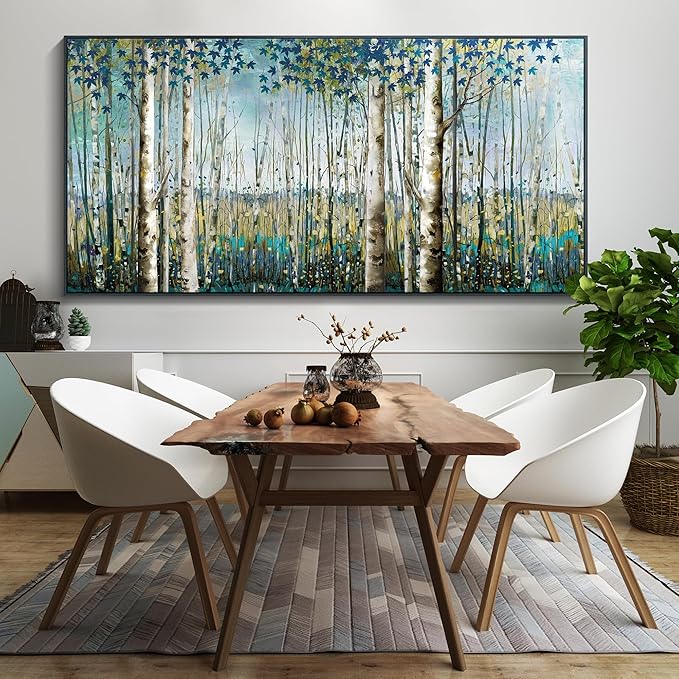 Pogusmavi Forest Wall Art Green Tree of Life Framed Artwork For Walls Birch Tree Home Decor Large Wall Art Pictures For Living Room Wall Decoration Art Print Forest Wall 29×58 Blacke Framed