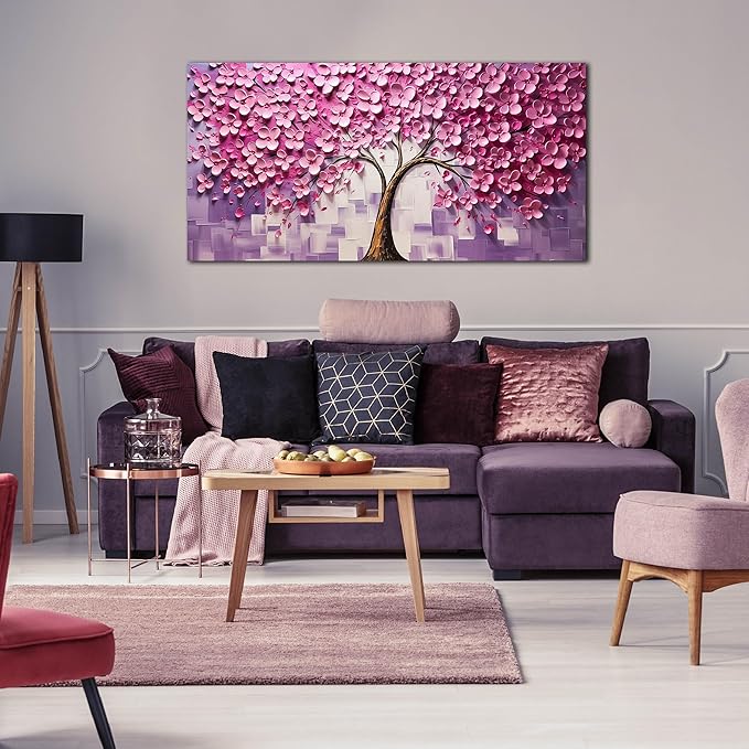 Tree Pictures Wall Decor for Bedroom Women,Pink Wall Art for Living Room Tree of Life Wall Decor 24 x 48 Inch