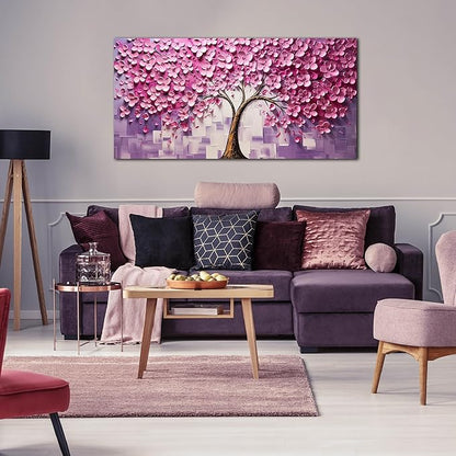 Tree Pictures Wall Decor for Bedroom Women,Pink Wall Art for Living Room Tree of Life Wall Decor 24 x 48 Inch