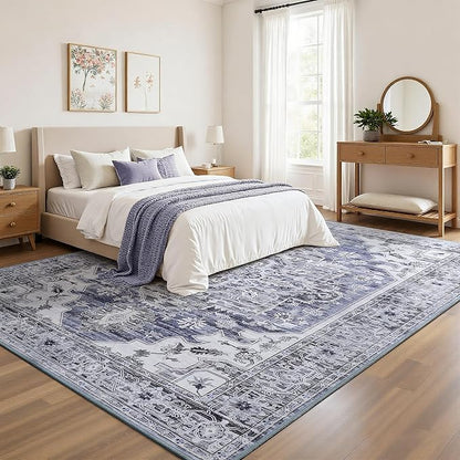 Maxsoft Large Area Rugs for Living Room Bedroom, 5x7 Gray Blue Washable Rug with Rubber Backing, Non-Slip and Stain Resistant Soft Throw Indoor Carpet for Dining Room Office Kitchen Dorm Home Decor