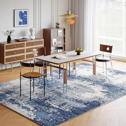 Blue Washable Rug 6x9 Area Rugs for Living Room Bedroom Carpet, Indoor Vintage Abstract Boho Large Rug Non Slip Faux Wool Rugs for Dorm, Dining Room Table, Nursery, Kids Playroom, Navy