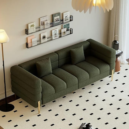 homary Boucle Sofa 79”, Modern 3 Seater Couch with Pillows, Deep Seat Upholstered Sofa for Living Room, Soft Channel-Tufted Design, Solid Wood Frame & Metal Legs(Boucle, Evergreen)
