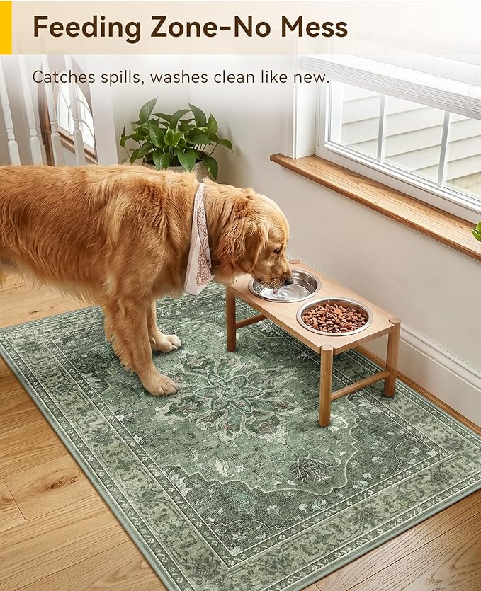 RELEANY Area Rugs 2'x3' Kitchen Rugs Entry Rug Small Rugs for Entryway Kitchen Bathroom Door Mat Indoor Entrance,Washable Non Slip, Dark Green Gray