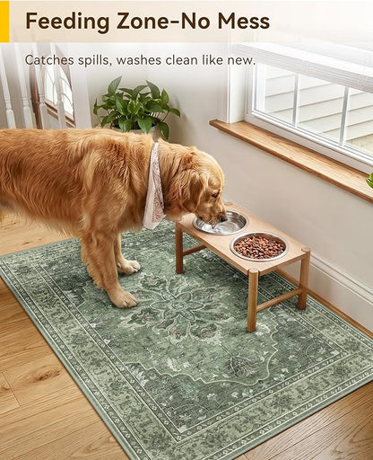 RELEANY Area Rugs 2'x3' Kitchen Rugs Entry Rug Small Rugs for Entryway Kitchen Bathroom Door Mat Indoor Entrance,Washable Non Slip, Dark Green Gray