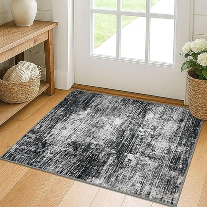 KILOCOCO Abstract Small Area Rug 2x3 Entryway Rug Washable Kitchen Rugs Door Mat Indoor Entrance Soft Pinted Non Slip Throw Rugs for Front Door Foyer Farmhouse Floor Mats, Black/Grey