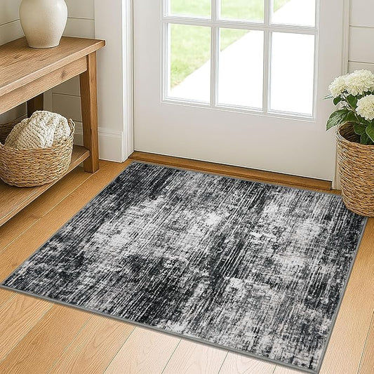 KILOCOCO Abstract Small Area Rug 2x3 Entryway Rug Washable Kitchen Rugs Door Mat Indoor Entrance Soft Pinted Non Slip Throw Rugs for Front Door Foyer Farmhouse Floor Mats, Black/Grey