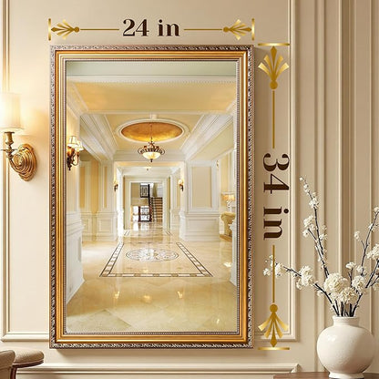 ROLOVE 34x24 Antique Gold Mirror for Wall, Ornate Vintage Wall Decor, Gold Framed Baroque Mirror for Fireplace Mantel, Living Room & Bathroom Vanity, Farmhouse Decor, Horizontal or Vertical