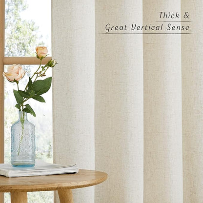 NICETOWN Linen Flax Semi Sheer Curtains 94" Length, Grommet Window Treatments Privacy Added with Light Penetration Vertical Drapes for Loft/Home Office, Natural, W55 x L94, 2 Panels