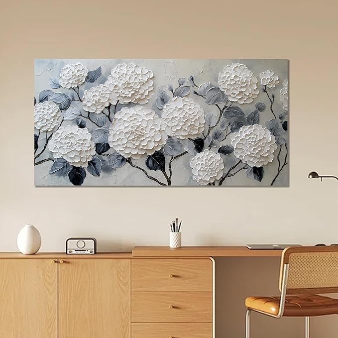 Trogonup White Floral Canvas Wall Art for Bedroom Large Botanical Landscape Modern Artwork for Living Room Kitchen Office Canvas Prints 20x40 Inch