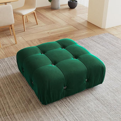 Modular Green Sectional Couches for Living Room, Modern Luxury Velvet Bubble Couch with Reversible Chaise Ottoman, Deep Seat Cloud Sectional Sofa (Ottoman, Green)