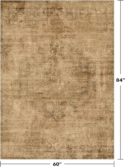 Hazo Haus Brown and Gold Rugs for Living Room 5x7 Rug - Abstract Grey Office Rug for Fireplace, Home Office, Bedroom, Washable Non Slip Soft, Medallion Indoor Décor