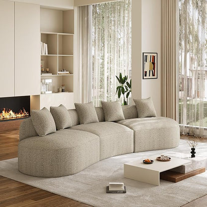 134" Oversized Sectional Sofa for Living Room, Modern Luxury Plush Chenille 4-Seater Extra Deep & Wide Seat Curved Cloud Couch with 5 Throw Pillows, No Assembly Needed, Light Brown