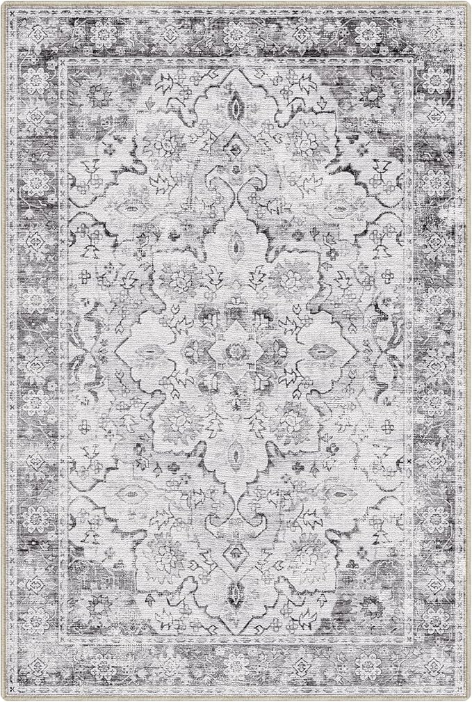 LUMI 5x8 Washable Area Rug for Living Room, Ultra Soft Stain Resistant Carpet with Non Slip Rubber Backing, Non-Shedding Low Pile Rugs for Bedroom, Dining Room, Indoor, Office