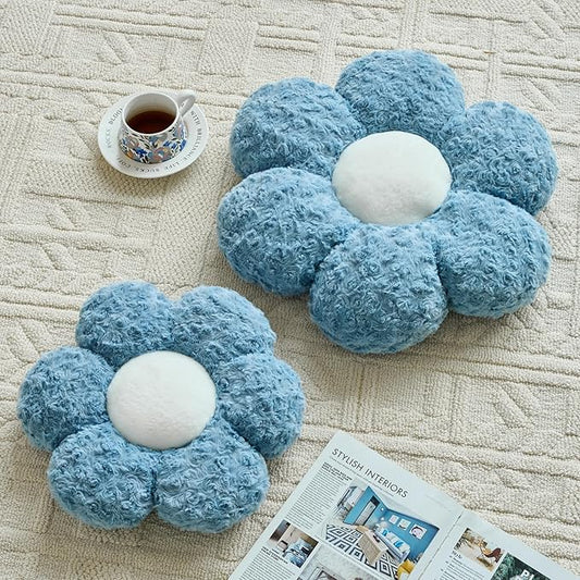 Flower Pillows, Decorative Throw Pillow with Soft Plush for Couch, Flower Shaped Pillow Home Decor Daisy Pillow for Bed (Grey Blue, 19.6 Inches)