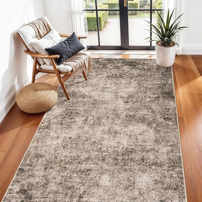 3x5 Living Room Area Rug - Modern Abstract Washable Bedroom Rugs with Non Slip Rubber Backing Indoor Low Pile Carpet for Office Nursery Soft Ultra Thin Home Decor Floor Mat for Bathroom 3x5 Brown