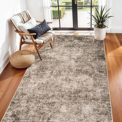 3x5 Living Room Area Rug - Modern Abstract Washable Bedroom Rugs with Non Slip Rubber Backing Indoor Low Pile Carpet for Office Nursery Soft Ultra Thin Home Decor Floor Mat for Bathroom 3x5 Brown