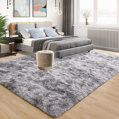 Tepook Soft Fluffy Rugs for Living Room, 5x8 Shaggy Area Rug for Bedroom, Modern Shag Rug Fuzzy Carpets for Kids, Plush Indoor Nursery Home Decor Rug with Non-Slip Bottom, Tie-dye Light Grey