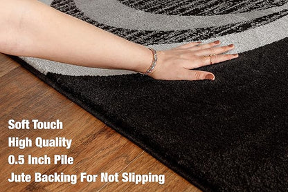 GLORY RUGS Modern Area Rug Swirls Carpet Bedroom Living Room Contemporary Dining Accent Sevilla Collection 4817A (4x6, Black)