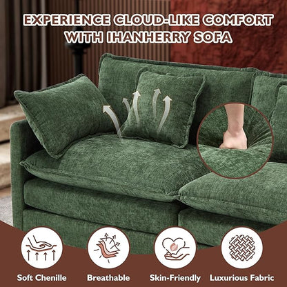 Ihanherry Cloud Sofa 77 Inch Loveseat, Modern Sectional Couch, 2-Seats Sofa for Living Room Bedroom and Apartment, Comfy Double Layer Upholstered Seat Cushion, Breathable Chenille Fabric, Green
