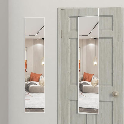 ANYHI Large Full Length Mirror, 65"x13.8" Door Mirror Full Length, 2 Hooks, Over The Door or Wall Monuted, Aluminum Frame, for Bedroom Bathroom Checkroom, White