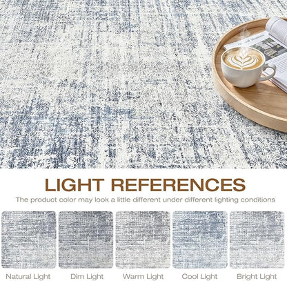 10x13 Area Rug Living Room: Washable Large Neutral Blue Rug Abstract Soft Modern Stain Resistant Indoor Floor Non-Slip Carpet for Bedroom Nursery Kids Office Playroom Dining Room Under Table Home