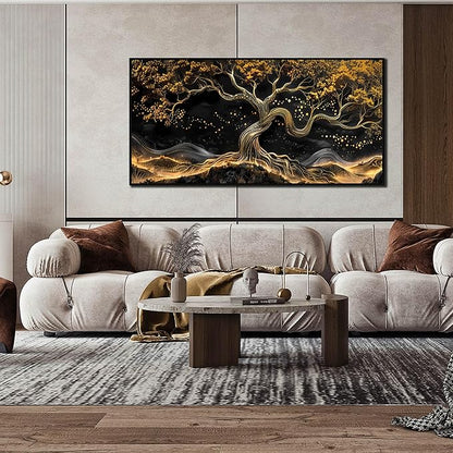 Black and Gold Canvas Wall Art for Living Room - Tree Wall Decor for Bedroom - Large Modern Framed Wall Art for Office Size 29" x 59"