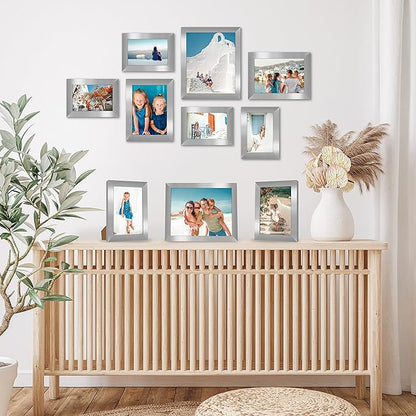 Americanflat Set of 10 Picture Frames with Shatter-Resistant Glass - Gallery Wall Frame Set with Two 8x10, Four 5x7 and Four 4x6 Frames - Signature Collection - Silver