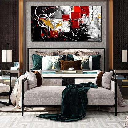 ANCXWOTER Abstract Wall Art for Living Room Black Canvas Wall Art Modern Grey Red Line Artwork for Bedroom Office Home Decor Canvas Prints 29x59 Inch
