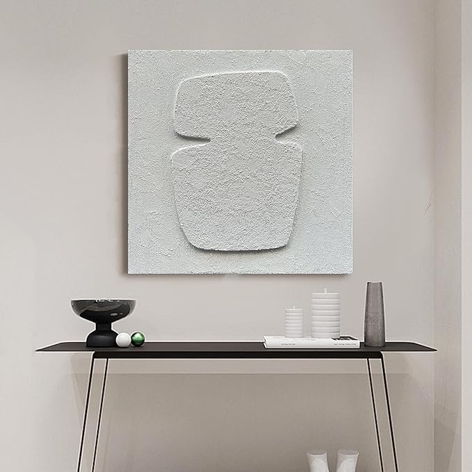 NANKAI Art Hand Painting Modern Minimalist Art Oil Painting White Thick Texture Abstract Painting 24x24 inch Canvas Wall Decorative Art