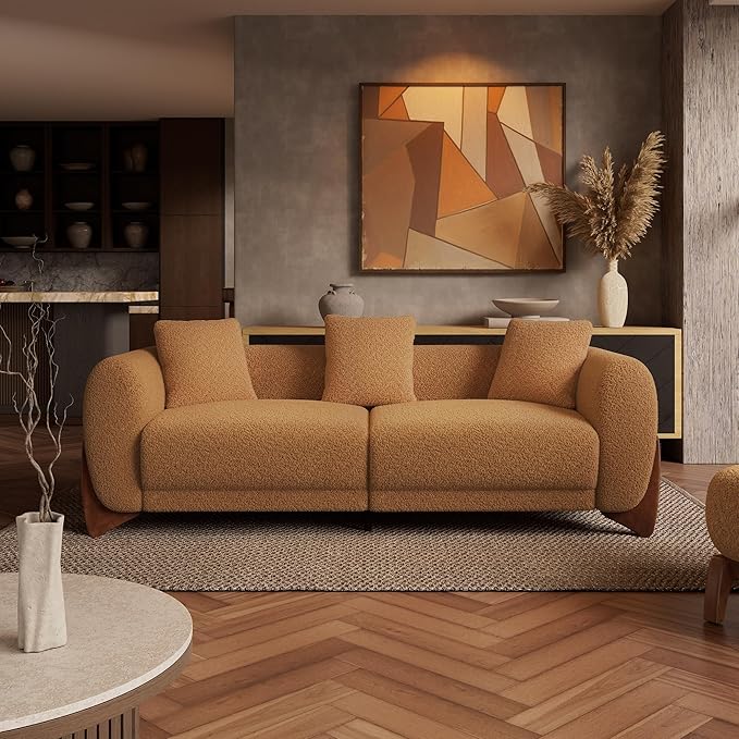 Morden Fort 3 Piece Boucle Sofa Set, Modern Upholstered Couches Sofas Set Durable Comfy Boucle Pet-Friendly, 2 Armchairs & 3-Seater Sofa Sets for Living Room Bedroom Apartment, Toffee Orange
