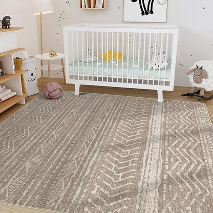 Nakagishi 5x8 Area Rug Living Room: Washable Boho Large Neutral Soft Rugs Farmhouse Stain Resistant Modern Indoor Non-Slip Floor Carpet for Bedroom Nursery Kids Playroom Office Dining Room- Dark Brown