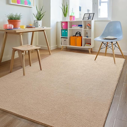 Rugs for Bedroom Living Room, 4x6 ft Beige Area Rug, Washable Memory Foam Indoor Carpet, Modern Aesthetic Minimalist Non-Slip Carpets for Boys Girls Adults Home Decor